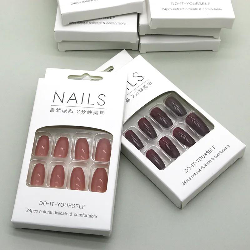 24Pcs Fashionable Solid Color Short Nail Products Nails Stickers Self-adhesive Fake Fingernail Reusable Women Sexy Hand Products