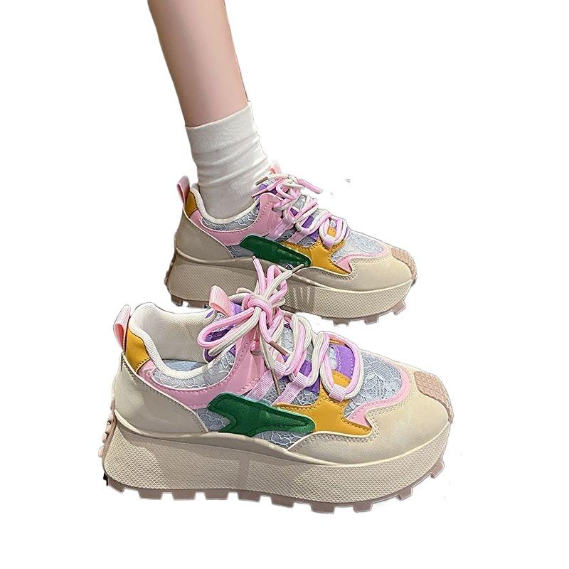 Simple Comfortable Thick Soled Height Increasing Running Shoes Fashionable Versatile Women's Shoes New Spring Casual Sneakers