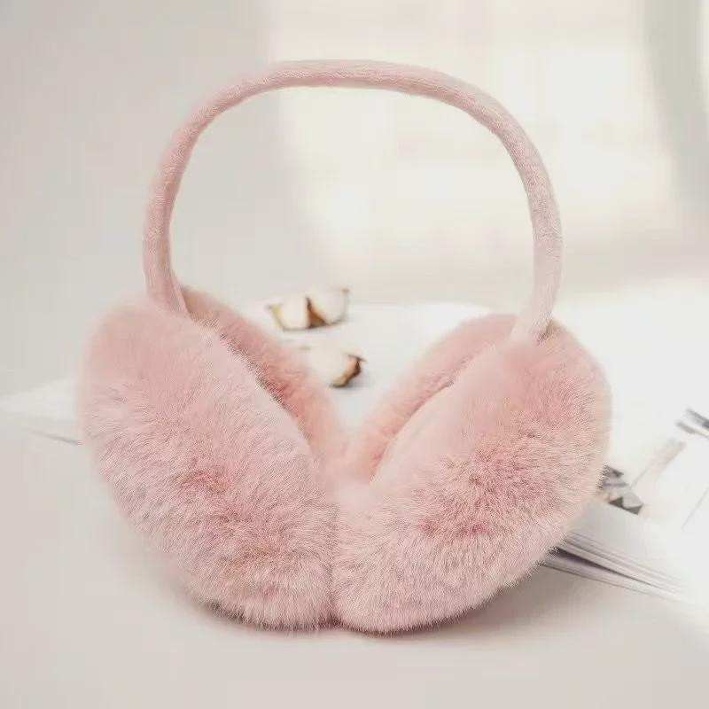Women's Winter Plush Solid Color White Earmuffs - Extra Thick Imitation Rabbit Fur for Warmth