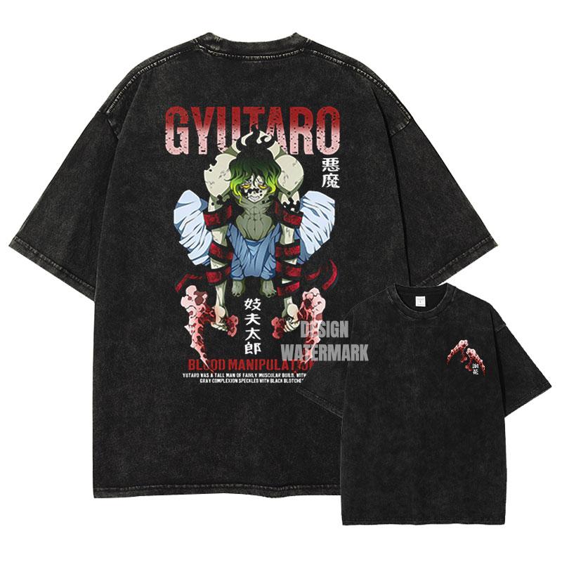 Popular Anime Protagonist Printed T-shirt for Men Cotton T-shirt with Vintage Washed Finish Short Sleeve for Street S