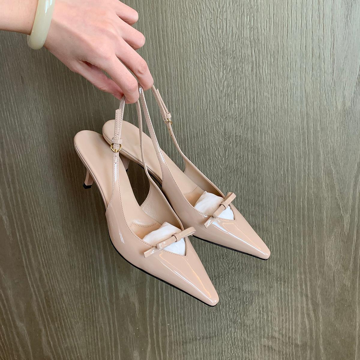 

Sheepskin version~ Naked pink high heels, women s pointed heads, thin heels, not tired feet, bag heads, sandals, summer bows, fairy style 34