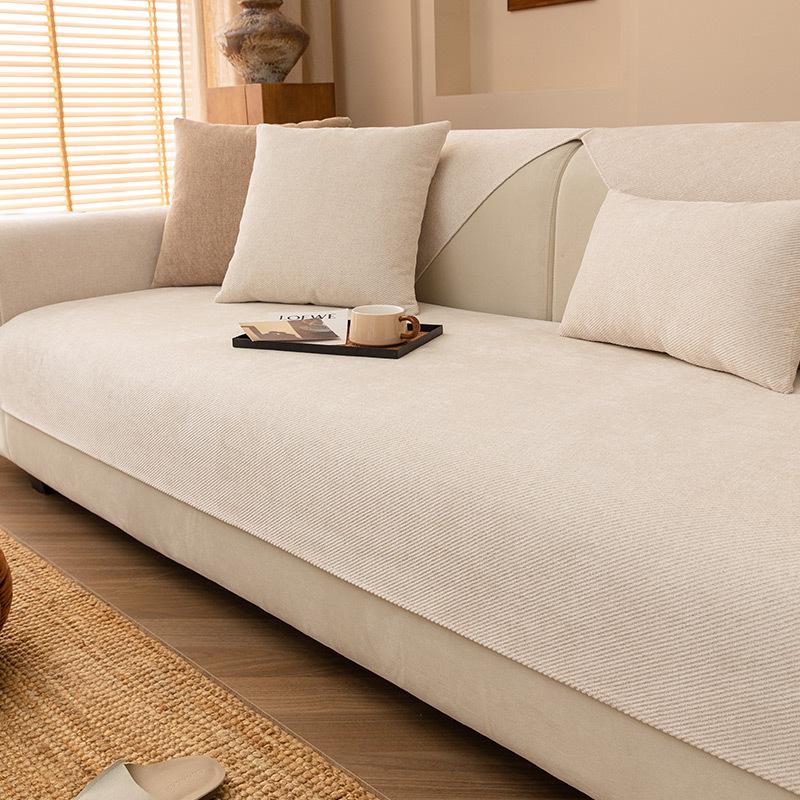 Four Seasons Universal Chenille Sofa Cover Sofa Pad Solid Color Striped Sofa Mat for Living Room Non-Slip L Shaped Couch Cushion