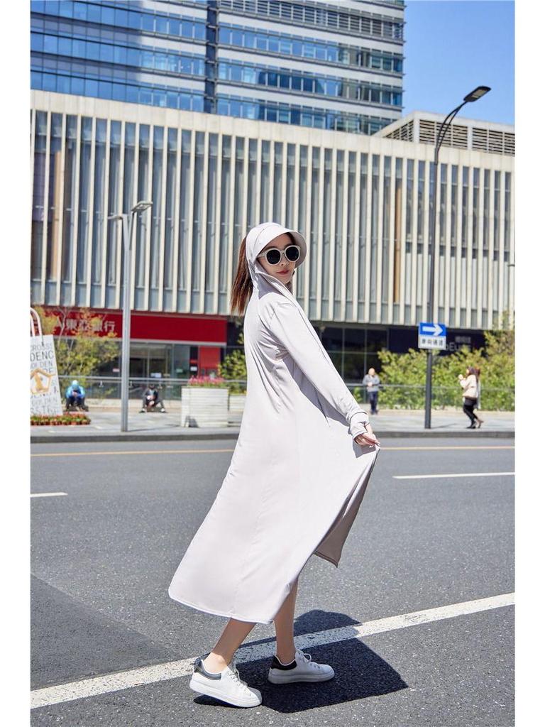 Dámský dlouhý letní kabát z ultra tenkého ledového hedvábí pro ochranu před sluncem