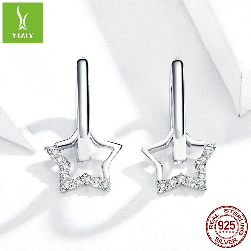 Boucle d'oreille pentagramme en argent sterling S925, boucles d'oreilles étoile zircon plaqué platine vent minimaliste Bse276