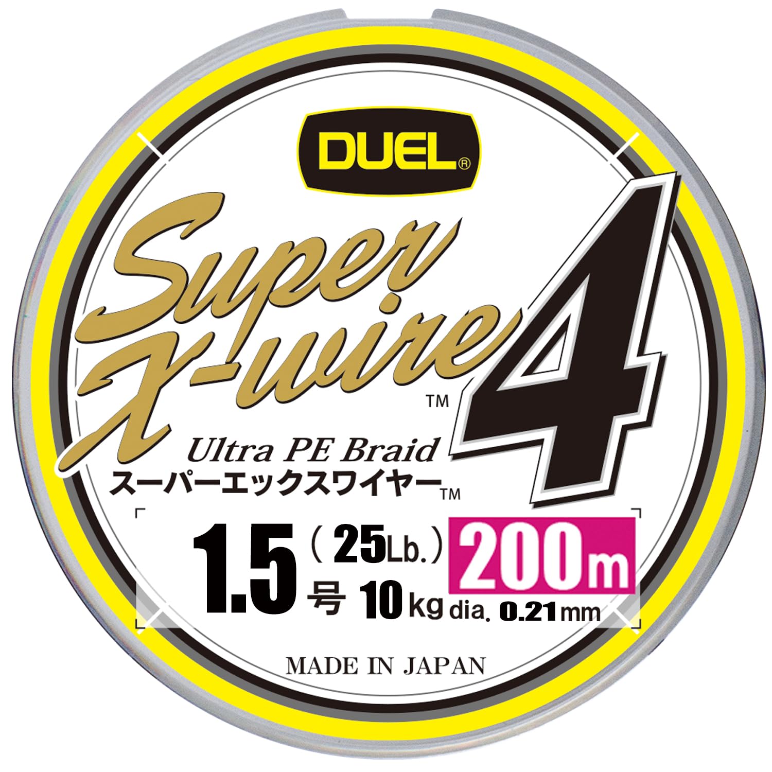 Рыболовная леска DUEL Super X Wire 4 PE Высокая 5 [Высокая прочность, Чувствительность] 1.5, 200м, Цвета/Желтая разметка, H3592N-5CR