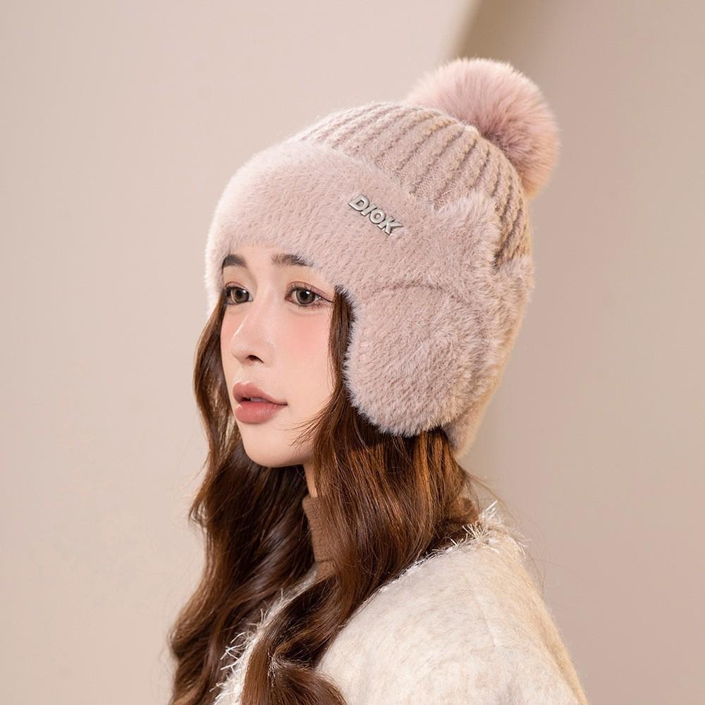 

New winter hairball cap children s versatile polka dot knitted pullover wool cap fleece ear protector windproof warm hat moisture [Fleece] Elastic
