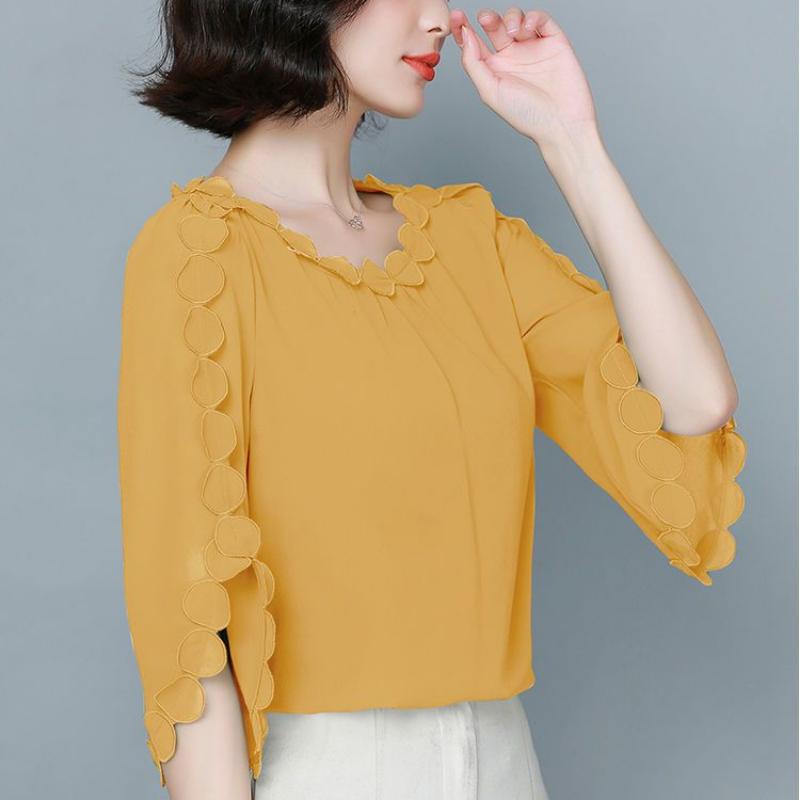 WTEMPO Brand Summer Women's Large Size Loose Short-sleeved Chiffon Shirt Fashion Casual Peplum Solid Colour T-shirt with Design Niche Tops