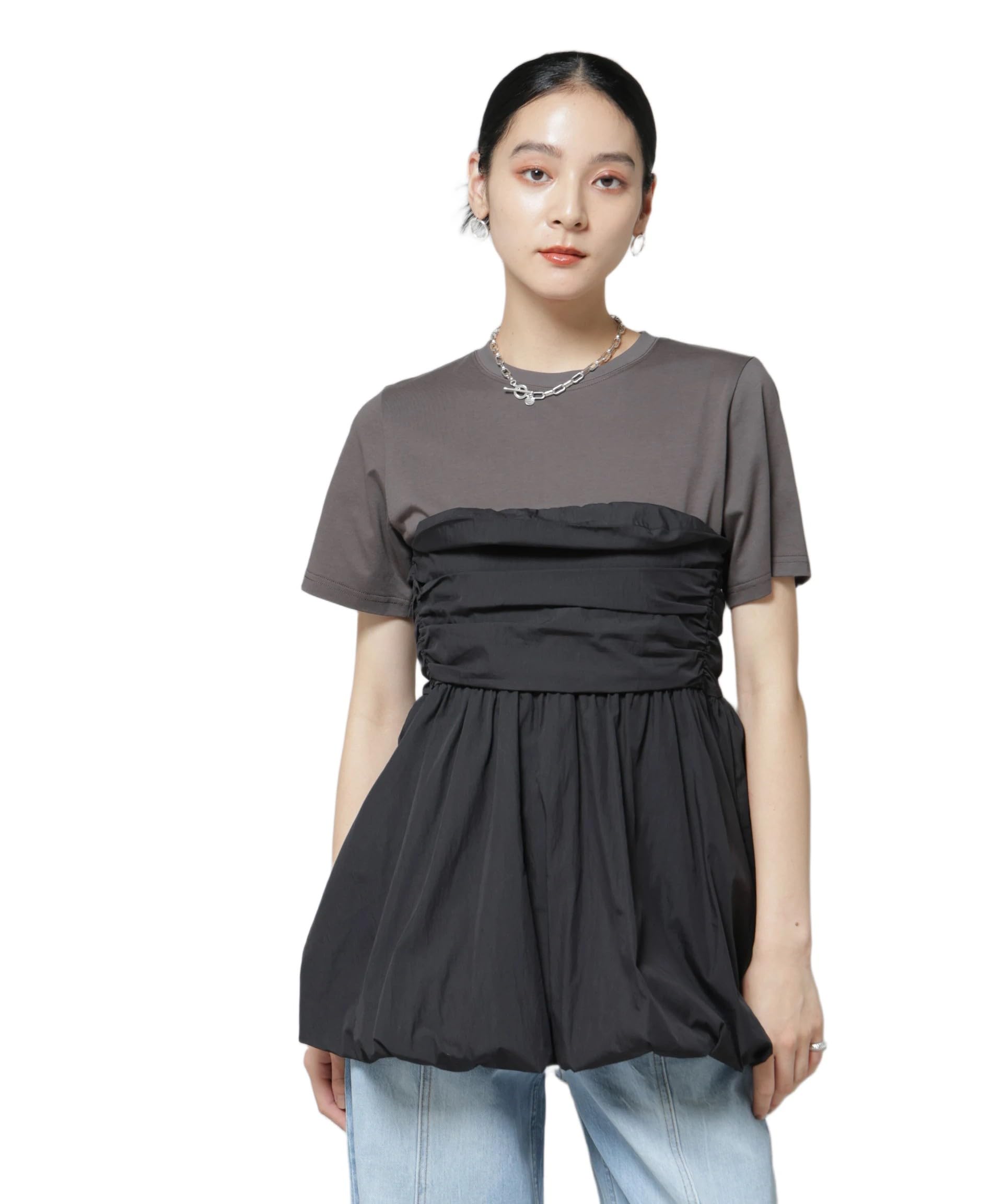 

[Nano Universe] Balloon Bustier Docking Top for Women, Size F, 010 Black, 669-5224307
