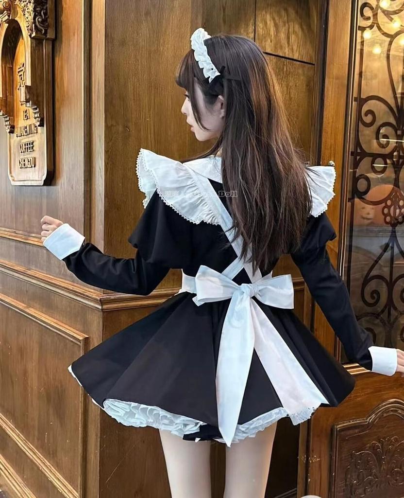 KALAOK Maid Cosplay Long Sleeve Halloween Cute Size 3XL Dress, Uniform, Cafe, Costume, Dress, Black,