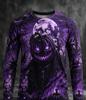 Men Gothic Halloween Long Sleeve T-shirt Scarecrow Pumpkin Skeleton Graphic Crewneck Spooky Streetwear Party Casual Top
