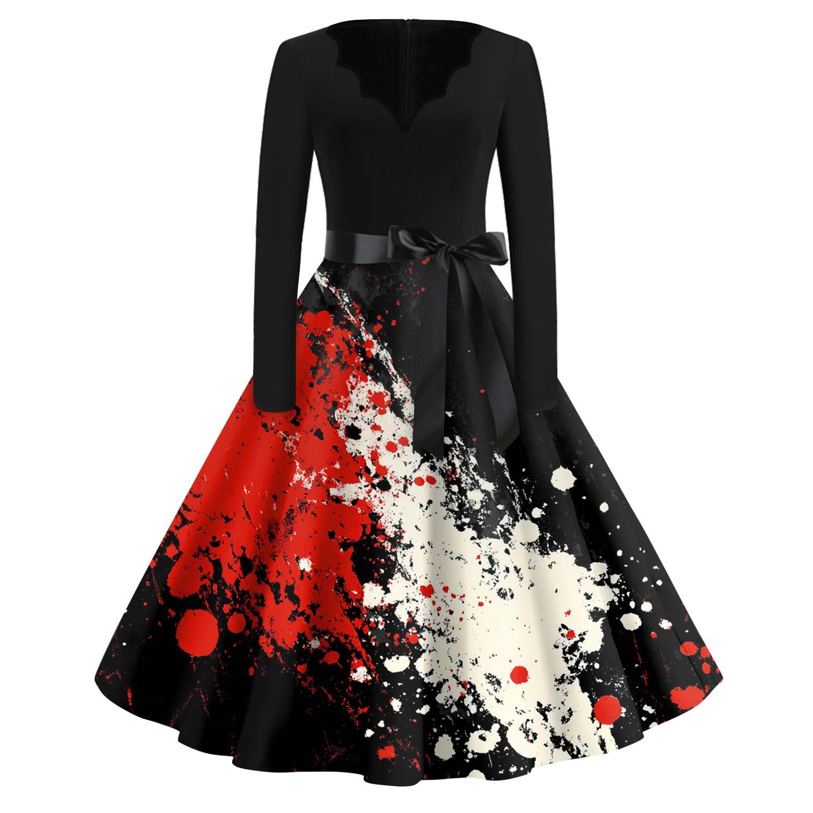 

Женская мода с v-образным вырезом, повседневные тонкие платья с длинными рукавами и принтом на Хэллоуин XL