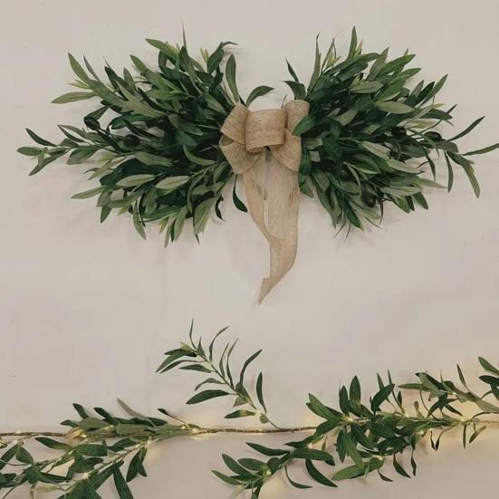 Artificial Olive Wreath for Front Door Realistic Green Olive Branches with Bean for Farmhouse Indoor Outdoor Home Wall Window Wedding Decor
