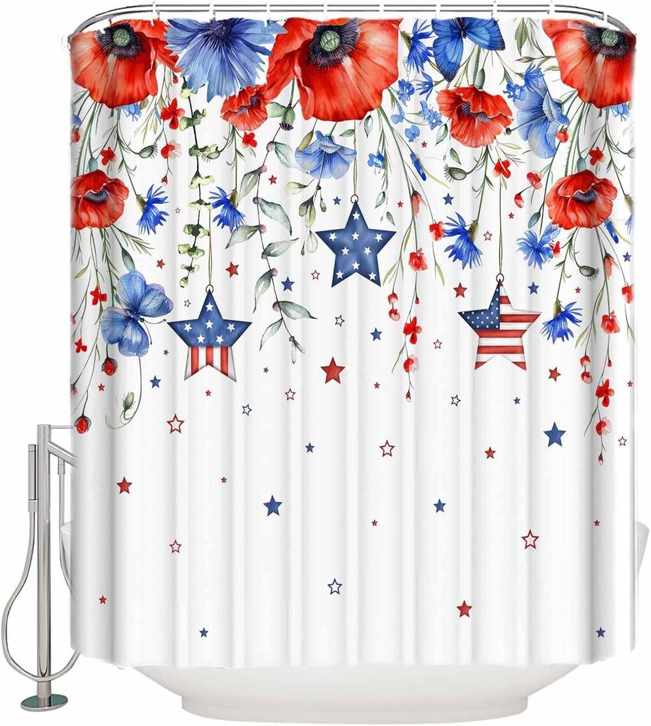 Green Shower Curtain for Bathroom, Eucalyptus Leaf Greenery Leaves Floral Watercolor Shower Curtain Set, Waterproof Polyester