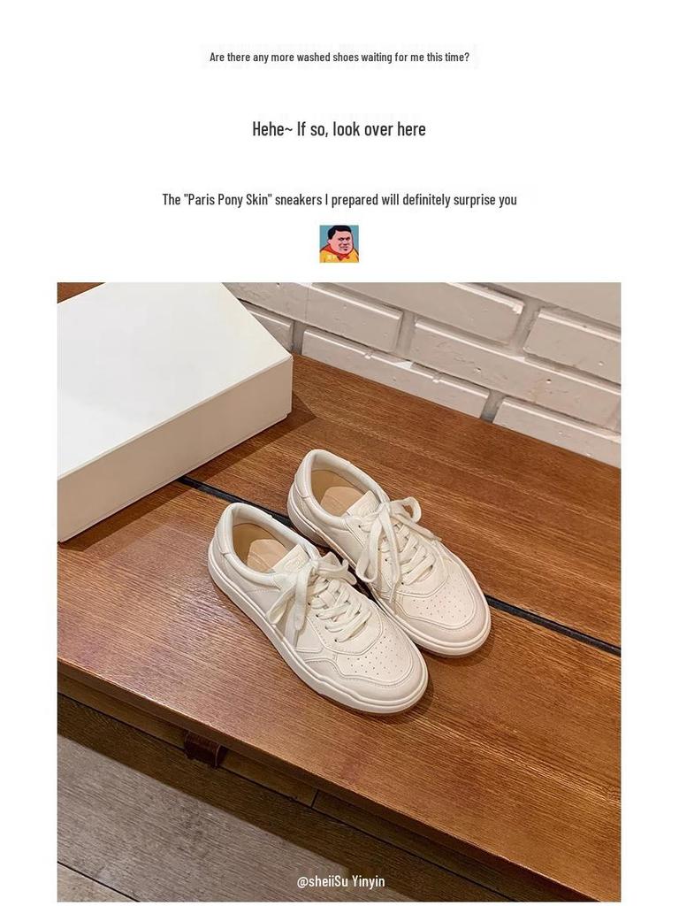 Women's Genuine Leather White Thick-Soled Casual Shoes - 2025 Spring/Autumn Versatile Soft-Soled Sports Sneakers, Flat Board Style.