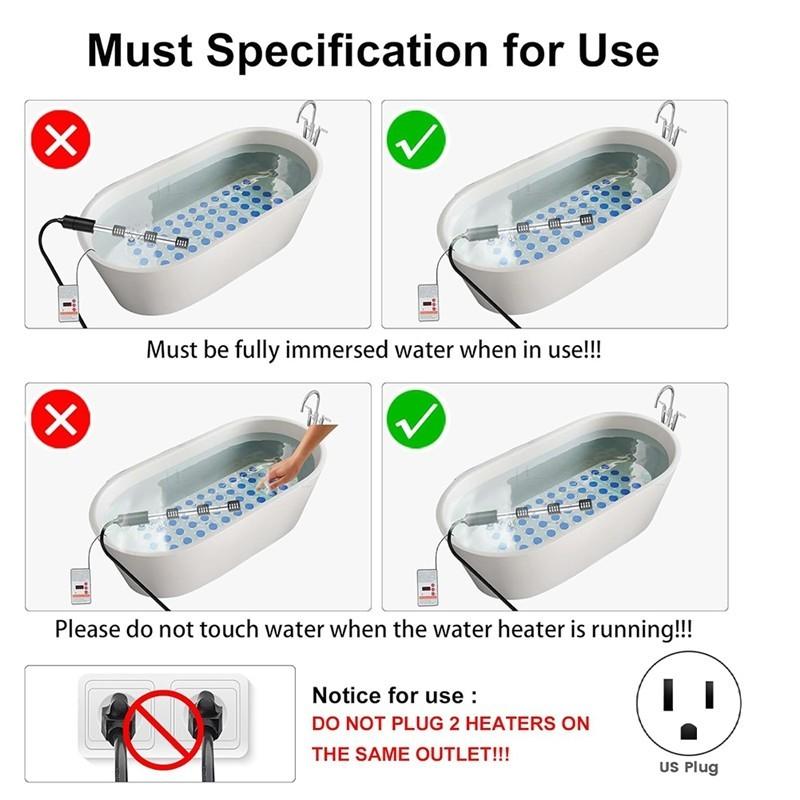 1500W High Power Immersion Water Heater Rapid Heating Immersion Element Boiler Portable Bathtub Heater