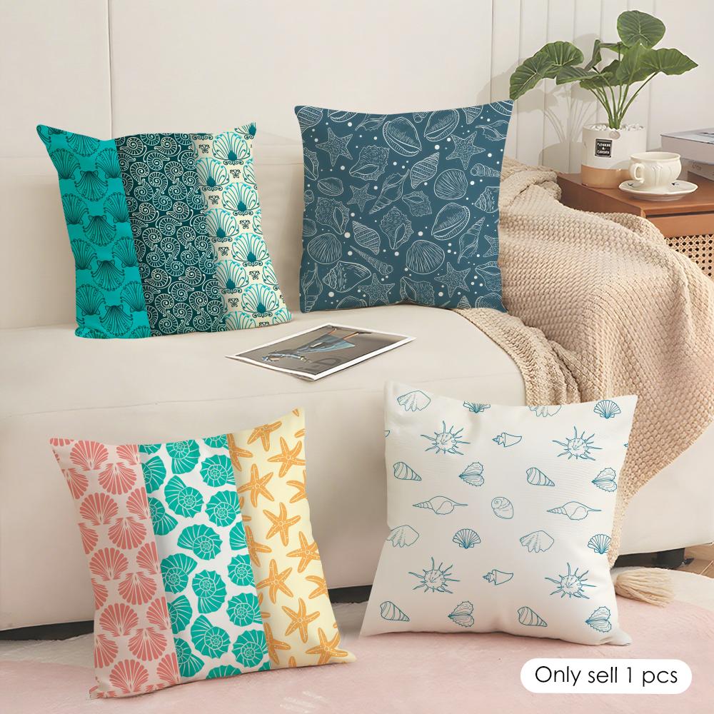 Seashell Pattern Cushion Cover Soft Short Plush Pillow Cover Smooth Cozy Texture Aesthetic Cushion Case Home Decor