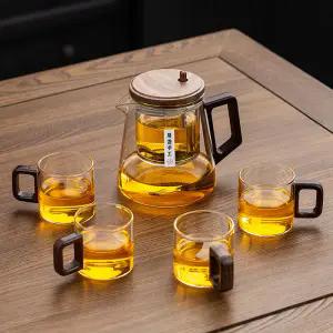 Glas Fließende Tasse Vollglas Innentank Tee Trennung Brühen Teekanne Ein-Knopf-Filter Teebereiter Set Teetasse