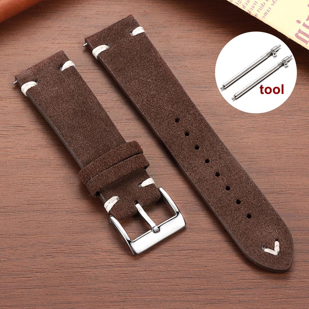 Stitching Suede Leather Watch Strap 18mm 20mm 22mm for Samsung Galaxy Watch7/6/5/4 Vintage Brown Quick Release Bracelet Straps