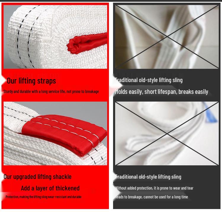 Przemysłowy Biały Płaski Pasowy Zawiesie Dźwigowe Holownicze, Zawiesie Do Podnoszenia o Udźwigu 2/3/5/10 Ton, Dostępne w Długościach 6/8 Metrów