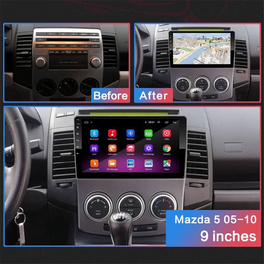 9'' Android 9.1 1Gb 16Gb Car Stereo Radio Gps For Old Mazda 5 Multimedia Player