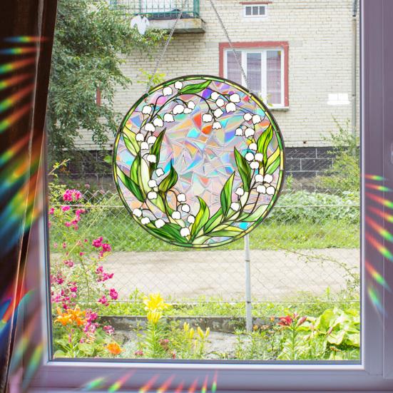 Stained Glass Window Hanging Ornament Colorful Acrylic Suncatcher Panel with Chain