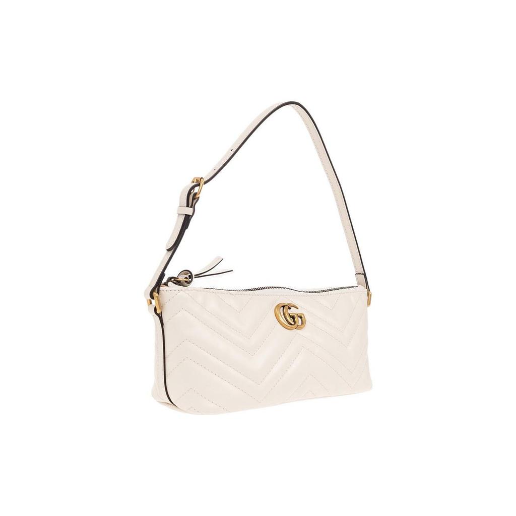 Gucci GG Marmont Chevron Quilted White Leather Shoulder Bag With Gold Hardware For Women Luxury Daily Use