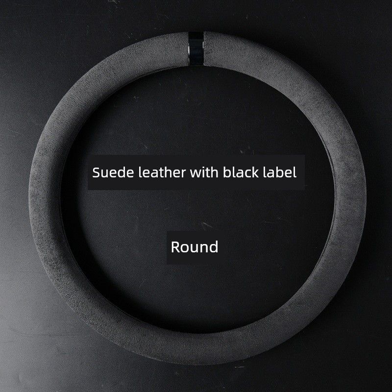 

Car Steering Wheel Cover, All-Season Universal Suede Leather Handlebar Cover, Non-Slip, Sweat-Absorbent, Breathable Car Interior Accessory Carbon Black-Black Label [Round] 38cm