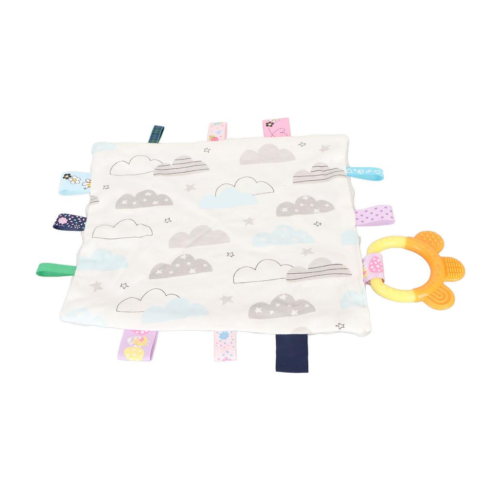 Baby Tags Sicherheitsdecke Weiche Baumwolle Niedliches Wolkenmuster Beruhigende sensorische Decke mit Beißring