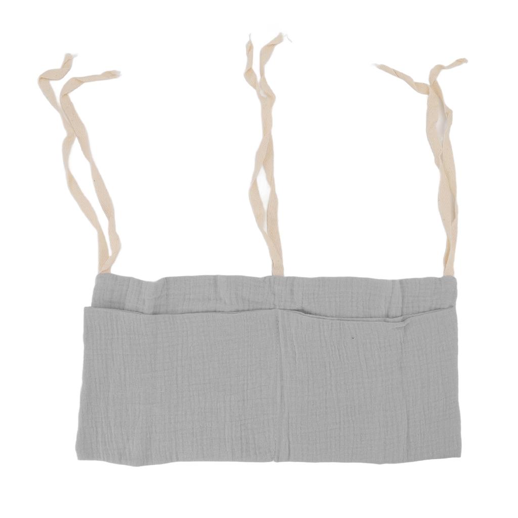 Baby Bed Storage Hanging Bag 2 Pockets Adjustable Strap Infant Bedside Storage Bag for Toy Grey
