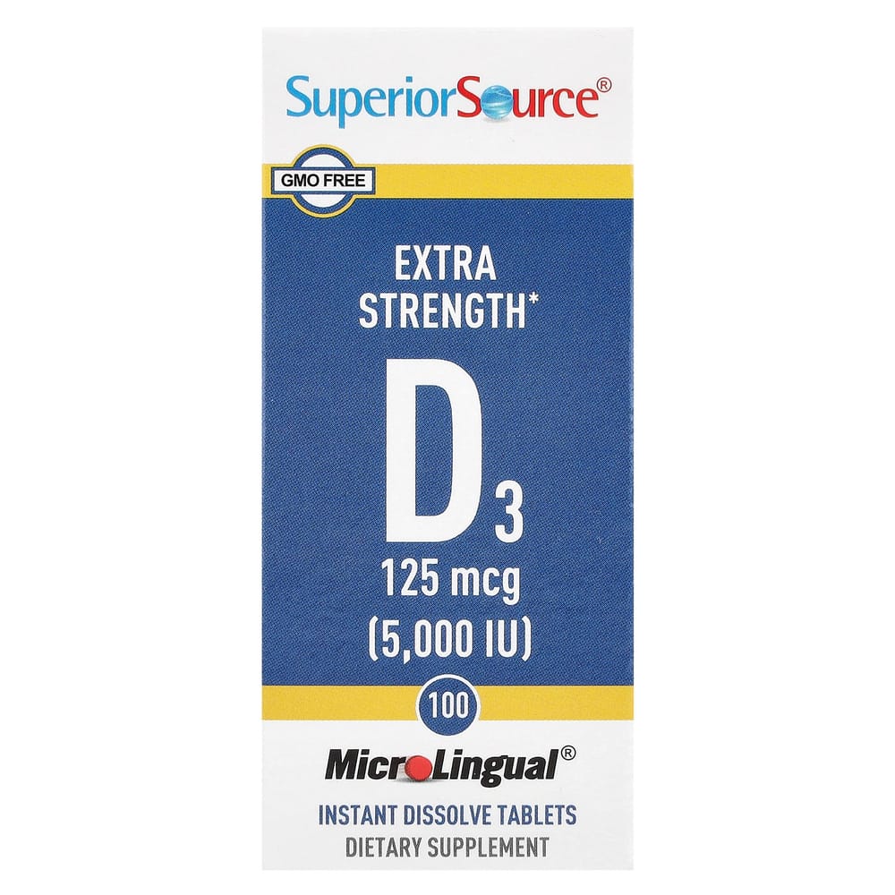 Superior Source Extra Strength D3 125mcg (5000 IE) Sofort lösliche MikroLingual Tabletten, 100 Tabletten
