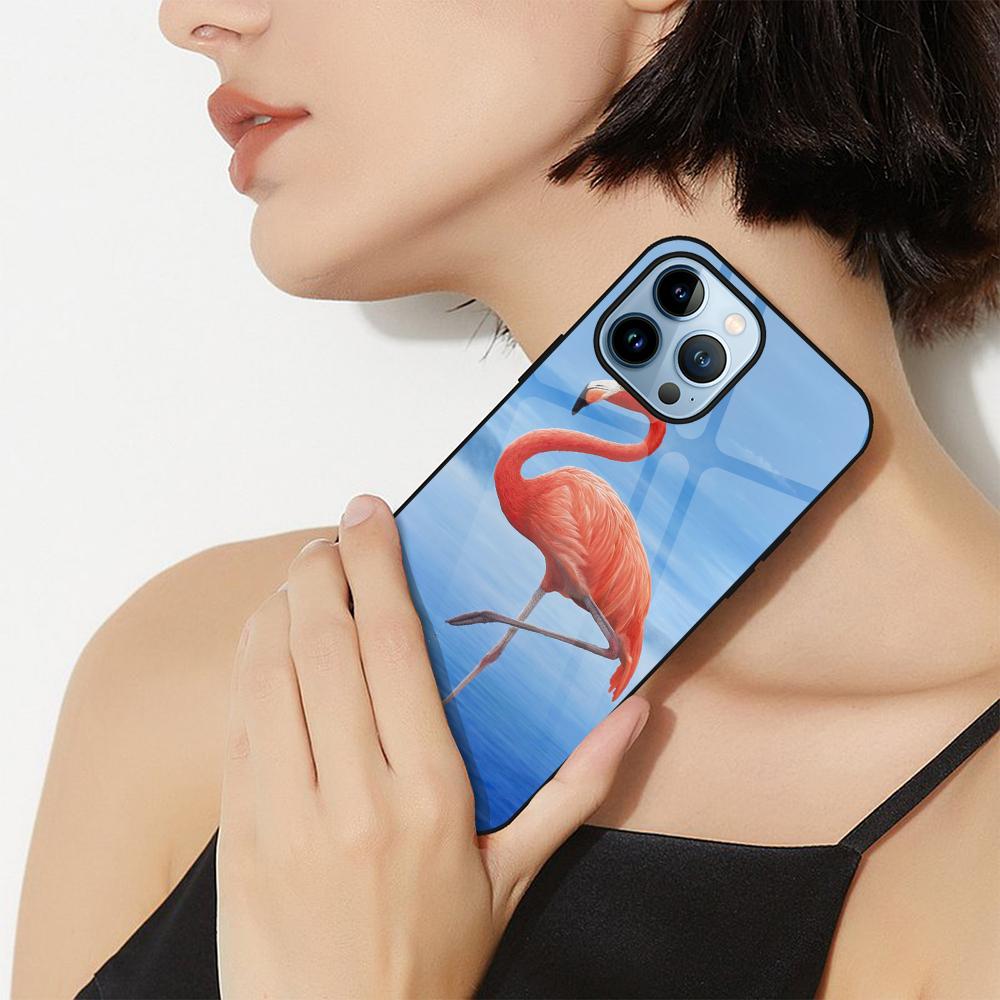 Animal Flamingo Case For Iphone 14 13 11 12 Pro Max Mini Xs Xr X 7 8 6s Plus Se 2022 Tempered Glass Cover Coque Shell Funda
