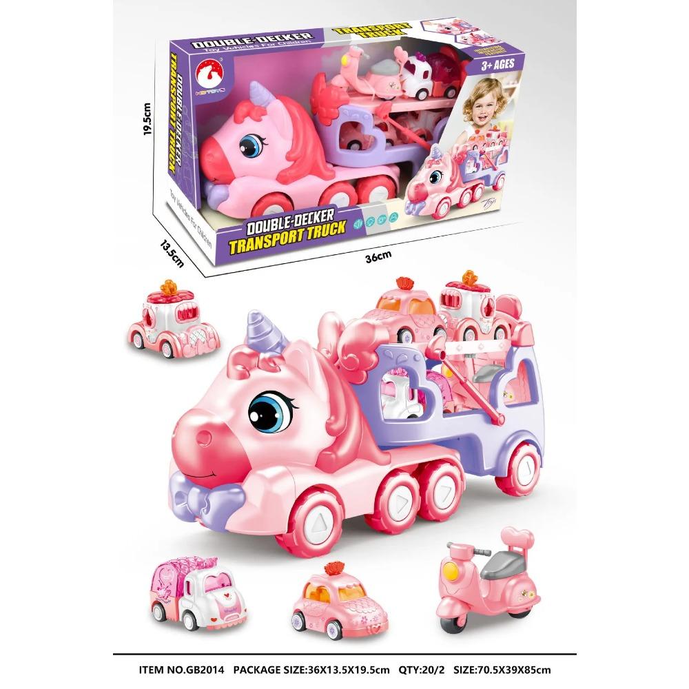 

5 in 1 Unicorn Carrier Truck Car Toys for Girls Unicorn Toddler Toys Car Set with Music & Light Birthday Gift for Baby Boys Kids