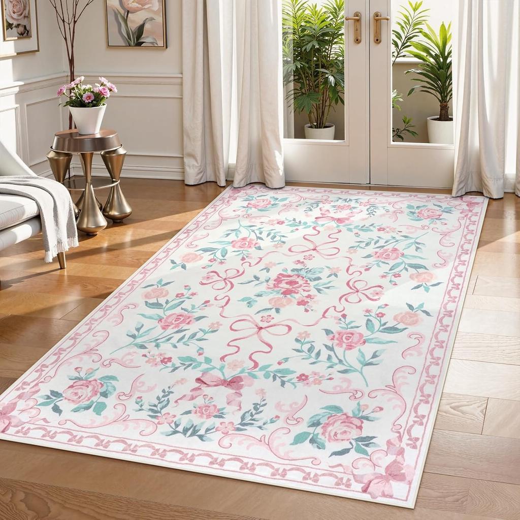 Living Room Carpet Bedroom Bedside Sofa Floor Mat Washable Bow Area Mats Big Area Carpets Floral Style Home Decoration Rug