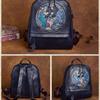 Leather Shoulder Bun Top Layer Cowhide Creative Backpack Printed Handmade Vintage Travel Bag