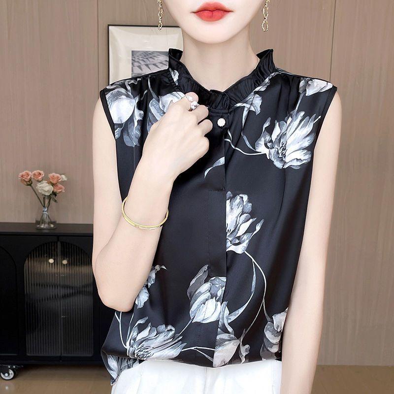 Mulberry Silk Shirt Printed Satin Silk Shirt New Summer Style Base Shirt Top