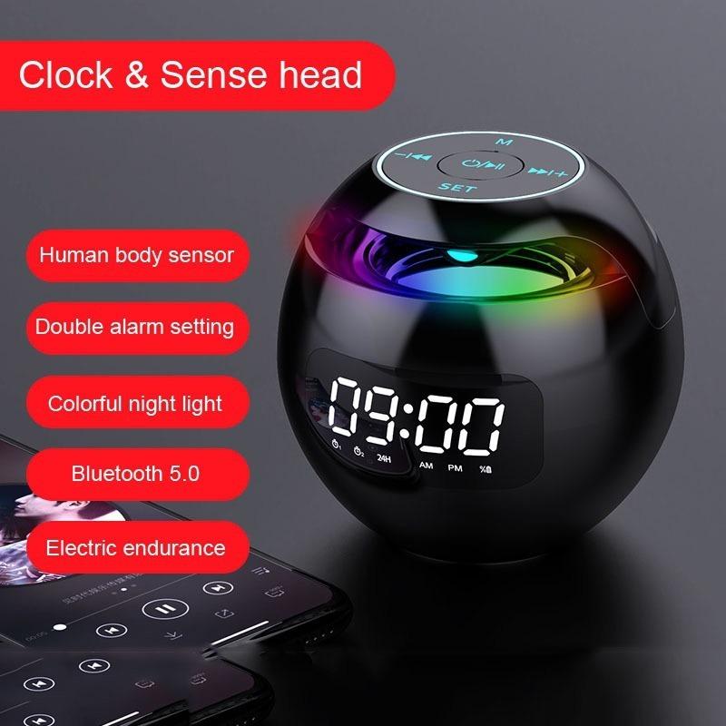 Multifunctional 5W Bass Bluetooth 5.0 Wireless Speaker with Clock Alarm Colorful LED Display FM Radio