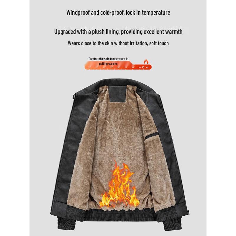 Wassup Sohot Men's Retro Plush Lined Winter Lapel Jacket