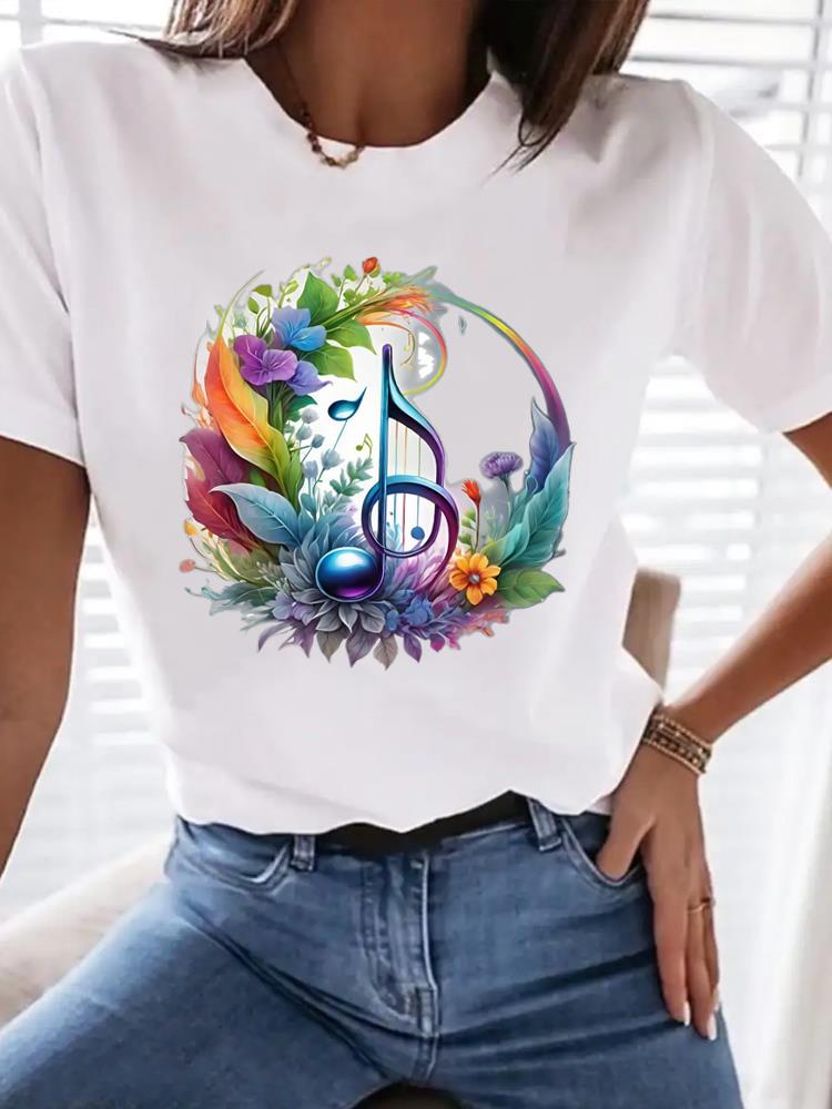 (Asian Size) Print flower butterfly trend Women Tee Top T Shirt Woman Fashion Female Short Sleeve Clothing Graphic T-shirts