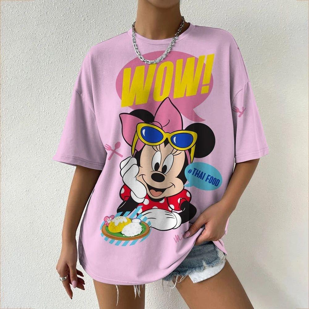 Disney Minnie Mouse Women T Shirt Short Sleeve Graphic Tee Cotton Casual Top 2026 Summer Cartoon Streetwear Fashion Y2k Clothes