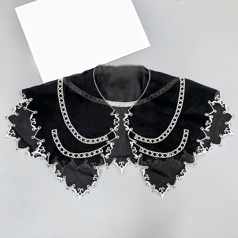 Embroidered Half Shirt False Collar Black Spread Lapel Versatile Art Collar Sweet Shawl False Decorative Shawl