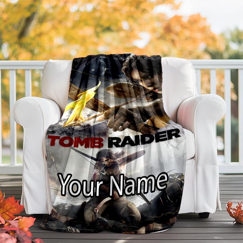 Custom Name Tomb Raider Theme Printed Blanket - Perfect for Couch, Bed, Travel & Outdoor Use | Machine Washable, Cozy & Durable.