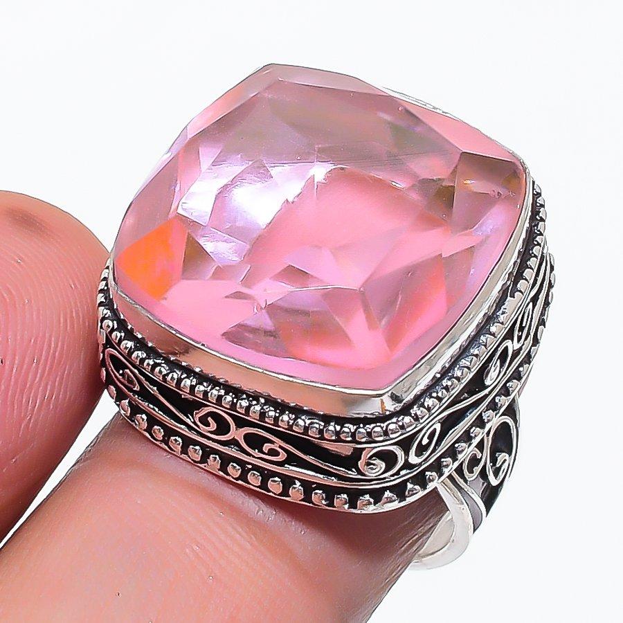 

Натуральный розовый кунцит драгоценный камень 925 стерлинговое серебро ювелирное кольцо размер 7.5 D3Q34