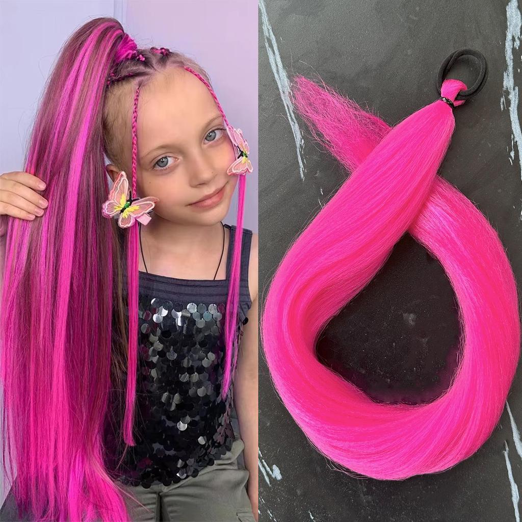 Synthetic Fiber Wig with Purple Ponytail Braid and Elastic Hair Tie