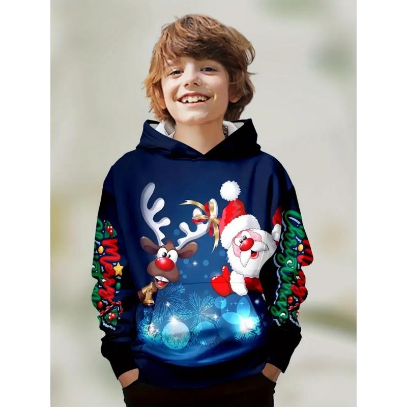 Kids Clothes Funny Christmas Hoodies Santa Claus Reindeer Long Sleeve Thin Sweatshirt for Boys Girls 3-10Y Xmas Gifts for Child