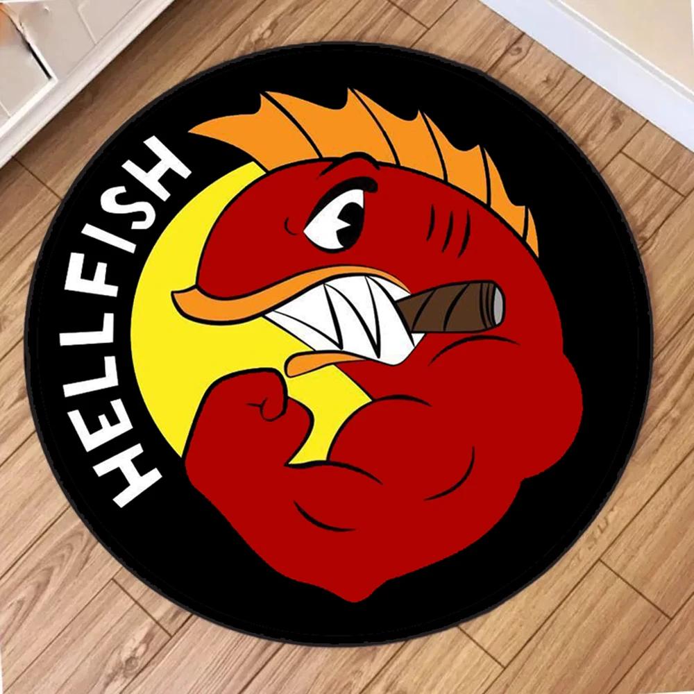 Muscle Fish Printing Round Carpet for Home Living Room Bedroom Decor Circle Rug Non Slip Mechanical Washable Flannel Floor Mat