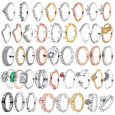 Original  S925 Sterling Silver Crown Ring For Women Sparkling Zirconia Stackable Ring Fashion Fine Jewelry Gift For Couple