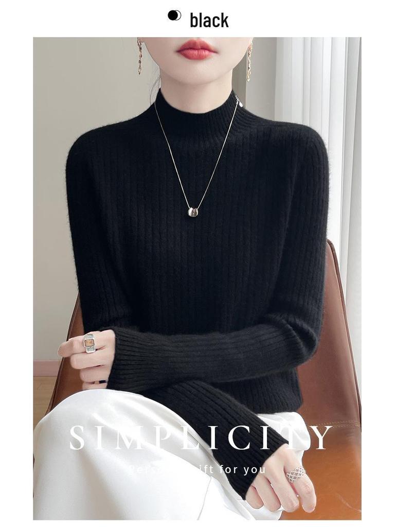 Damen Slim Fit Halbhoher Kragen Rippstrickpullover - Dick gestrickt Einfarbig für Herbst & Winter