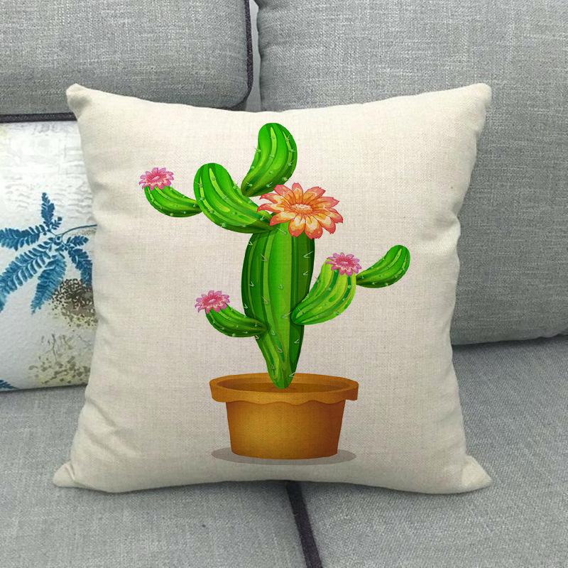 Cartoon Green Potted Cactus Digital Printing Short Plush Pillow Covers For Car Sofa Office Cushion Cover Home Goods 60X60Cm