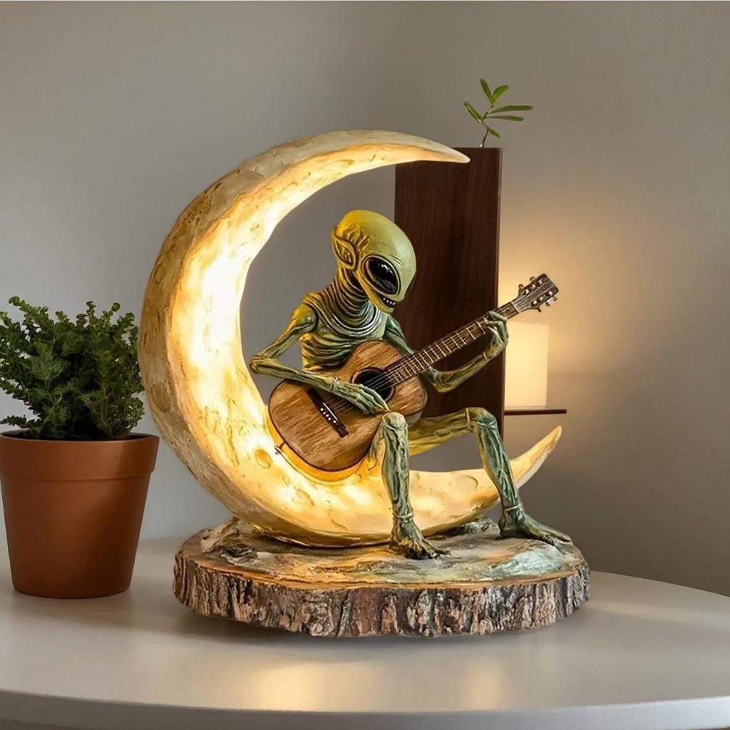Alien Figurine Decor Boho Decor Alien Statue Alien Figure Desk Decor Garden Decor Collectible Figurines Acrylic Moon Guitarist