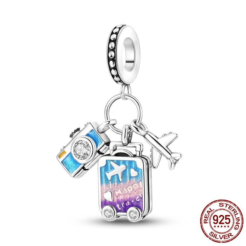 Luggage Airplane Passport Three-Piece Setcopper Charms Fitoriginal Bracelet Jewelry Making For Women Gift